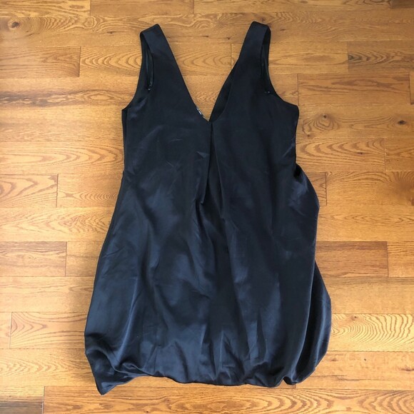 Black Satin Wide Puffball Hem Shift Dress - Picture 9 of 9